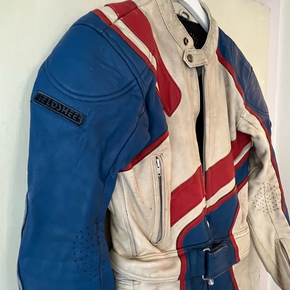 Blue and Red Performance Jacket with Sporty Design
